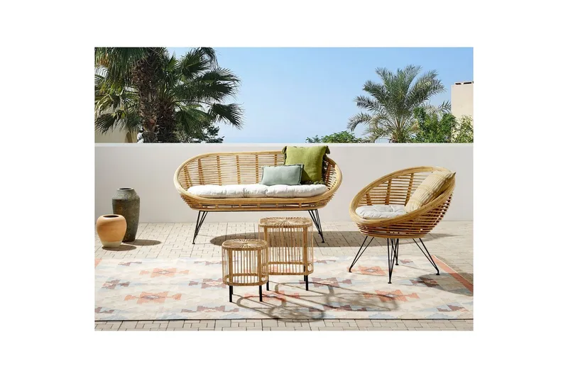 Loungegrupp Beliani Maratea/Cesenatico 3-Sits Natural||Black||Beige - Havemøbler - Loungemøbler - Sofagrupper udendørs
