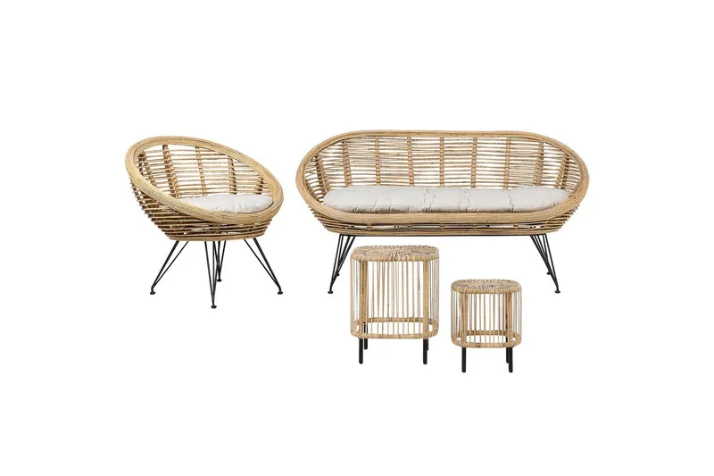 Loungegrupp Beliani Maratea/Cesenatico 3-Sits Natural||Black||Beige, undefined