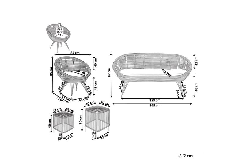 Loungegrupp Beliani Maratea/Cesenatico 3-Sits Natural||Black||Beige - Havemøbler - Loungemøbler - Sofagrupper udendørs