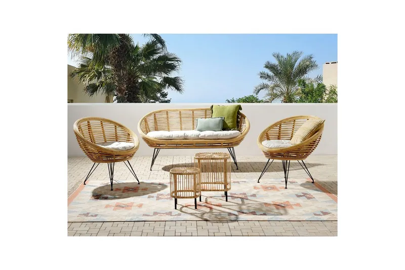 Loungegrupp Beliani Maratea/Cesenatico 4-Sits Natural||Black||Beige - Havemøbler - Loungemøbler - Sofagrupper udendørs