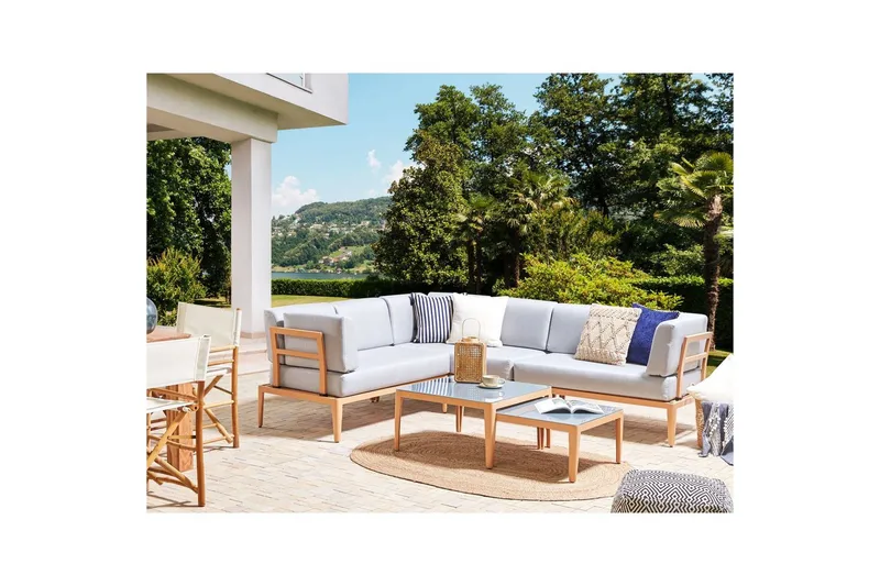 Loungegrupp Beliani Rima III Beige Grey||Light wood - Havemøbler - Loungemøbler - Sofagrupper udendørs