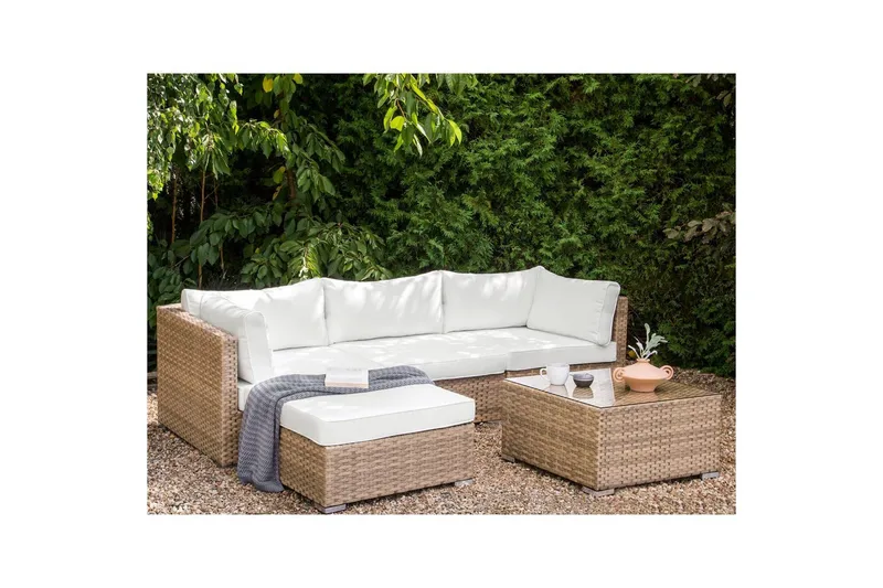 Loungegrupp Beliani Sano Grå, Högervänd NO_BRAND Natural||White Left-faced - Have - Udendørs miljø - Altan & terrasse - Altanmøbler