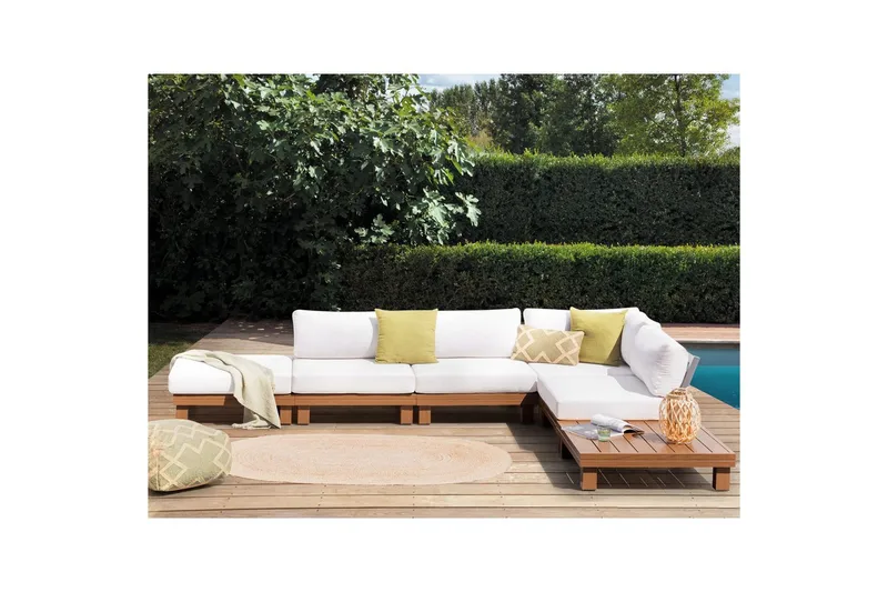 Loungegrupp Beliani Sanza White||Light wood - Havemøbler - Loungemøbler - Sofagrupper udendørs