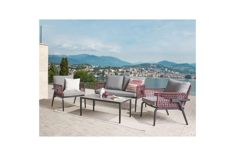 Loungegrupp Beliani Sciacca Grey||Black||Burgundy - Havemøbler - Loungemøbler - Sofagrupper udendørs