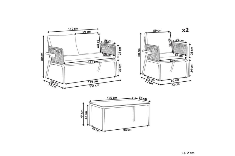 Loungegrupp Beliani Sciacca Grey||Black||Burgundy - Havemøbler - Loungemøbler - Sofagrupper udendørs