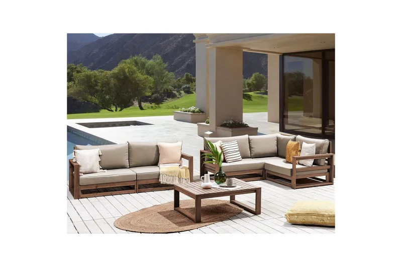 Loungegrupp Beliani Timor 4-sits Ljus trä/grått/beige, Ja Dark wood||Grey||Beige - Havemøbler - Loungemøbler - Sofagrupper udendørs