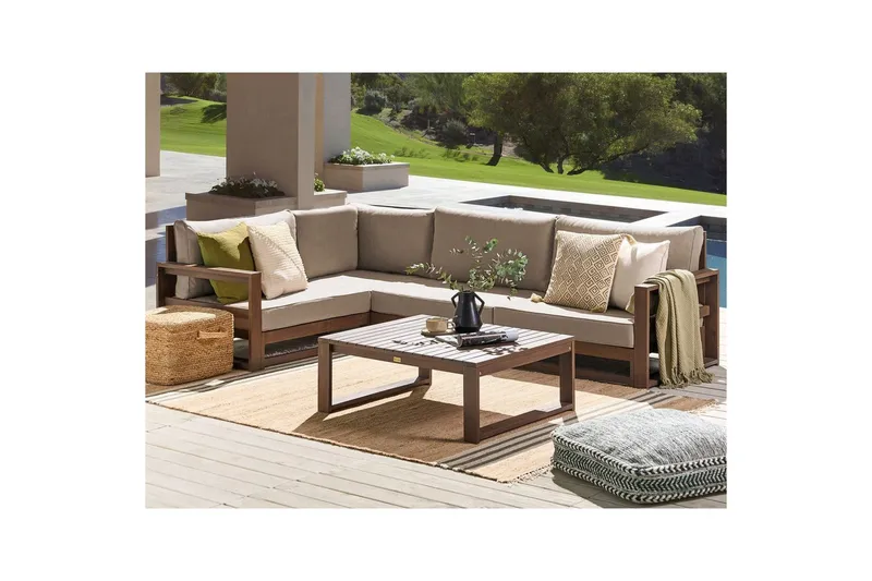 Loungegrupp Beliani Timor Ljus trä/beige, Ja, Högervänd Dark wood||Beige||Grey Left-faced - Havemøbler - Loungemøbler - Sofagrupper udendørs