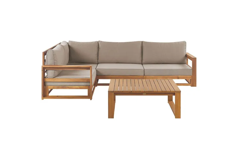Loungegrupp Beliani Timor Ljus trä/beige, Ja, Högervänd Light wood||Beige Left-faced, undefined