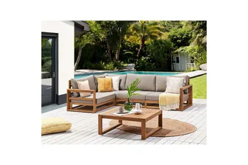 Loungegrupp Beliani Timor Ljus trä/beige, Ja, Högervänd Light wood||Beige Left-faced - Havemøbler - Loungemøbler - Sofagrupper udendørs