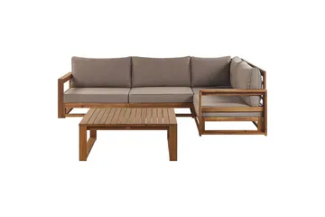 Loungegrupp Beliani Timor Ljus trä/beige, Ja, Högervänd Light wood||Beige Left-faced - Havemøbler - Loungemøbler - Sofagrupper udendørs