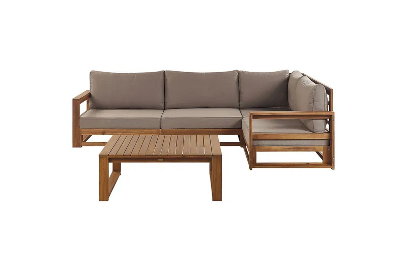 Loungegrupp Beliani Timor Ljus trä/beige, Ja, Högervänd Light wood||Beige Left-faced - Havemøbler - Loungemøbler - Sofagrupper udendørs