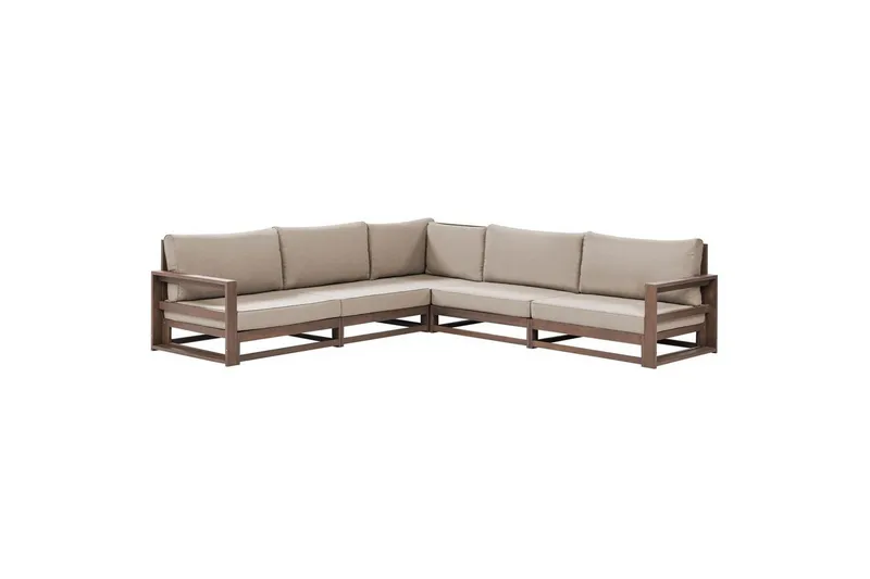 Loungegrupp Beliani Timor Ljus trä/grått/beige, Ja, Vändbar Dark wood||Grey||Beige - Havemøbler - Loungemøbler - Sofagrupper udendørs