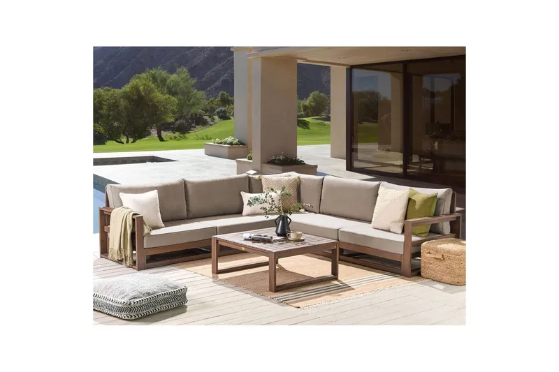 Loungegrupp Beliani Timor Ljus trä/grått/beige, Ja, Vändbar Dark wood||Grey||Beige - Havemøbler - Loungemøbler - Sofagrupper udendørs