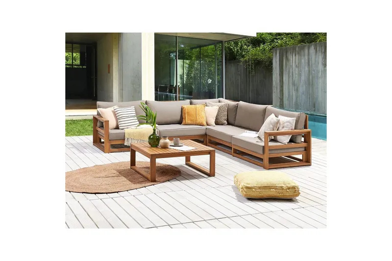 Loungegrupp Beliani Timor Ljus trä/grått/beige, Ja, Vändbar Light wood||Grey||Beige - Havemøbler - Loungemøbler - Sofagrupper udendørs
