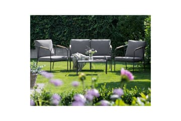 Loungegrupp Beliani Vezzana Beige/ljust trä/svart Grey||Light wood||Black - Havemøbler - Loungemøbler - Sofagrupper udendørs