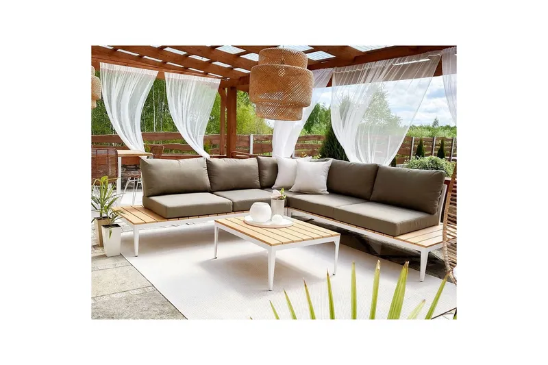Loungegrupp Beliani Positano Grey||Light wood||White - Havemøbler - Loungemøbler - Sofagrupper udendørs