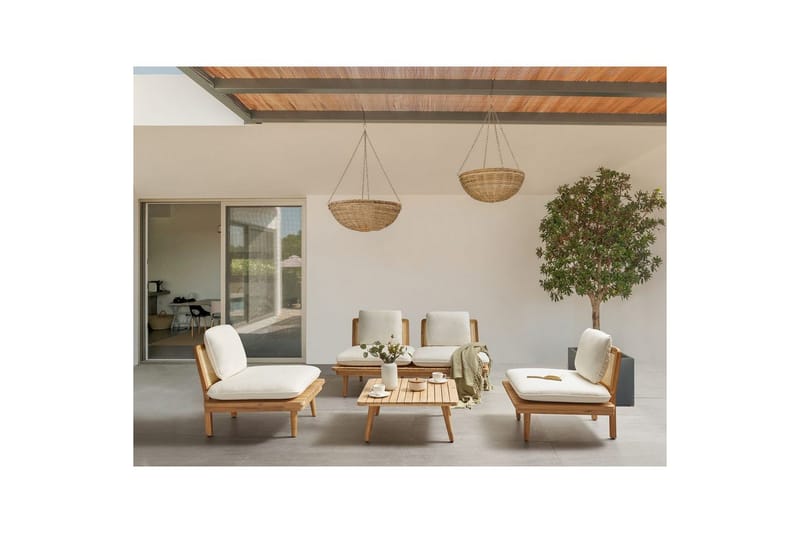 Loungegrupp med bord Beliani Accadia Light wood||Beige - Havemøbler - Loungemøbler - Sofagrupper udendørs