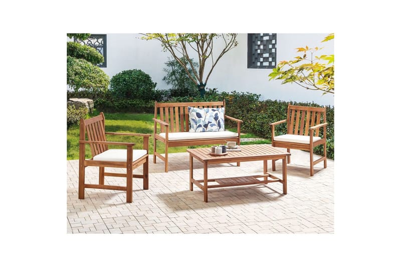 Loungegrupp med bord Beliani Altidona Light wood||White - Havemøbler - Loungemøbler - Sofagrupper udendørs