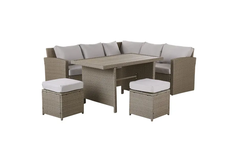 Loungegrupp med bord Beliani Bardi Natur/grå/beige Natural||Grey||Beige - Havemøbler - Loungemøbler - Sofagrupper udendørs