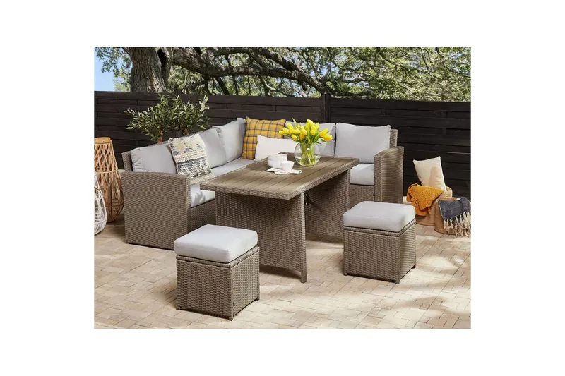 Loungegrupp med bord Beliani Bardi Natur/grå/beige Natural||Grey||Beige - Havemøbler - Loungemøbler - Sofagrupper udendørs