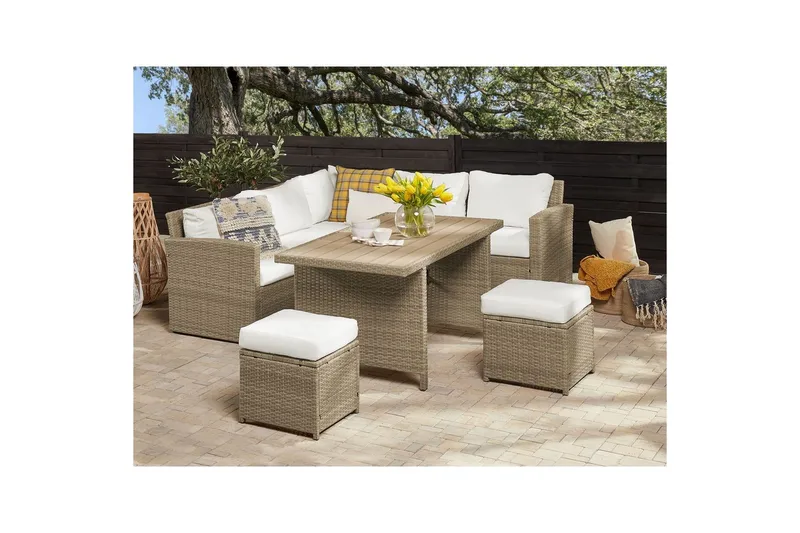 Loungegrupp med bord Beliani Bardi Natur/grå/beige White||Brown - Havemøbler - Loungemøbler - Sofagrupper udendørs