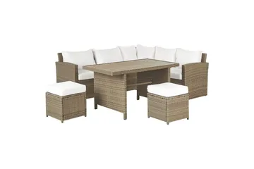Loungegrupp med bord Beliani Bardi Natur/grå/beige White||Brown - Havemøbler - Loungemøbler - Sofagrupper udendørs