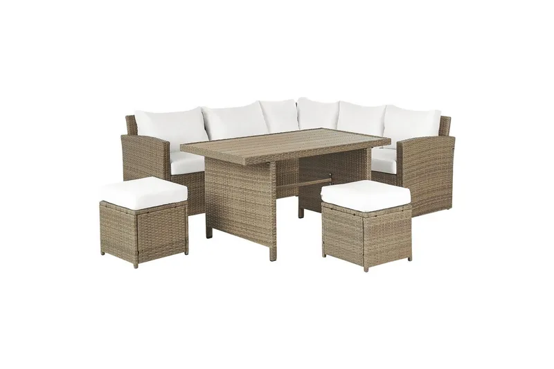Loungegrupp med bord Beliani Bardi Natur/grå/beige White||Brown - Havemøbler - Loungemøbler - Sofagrupper udendørs