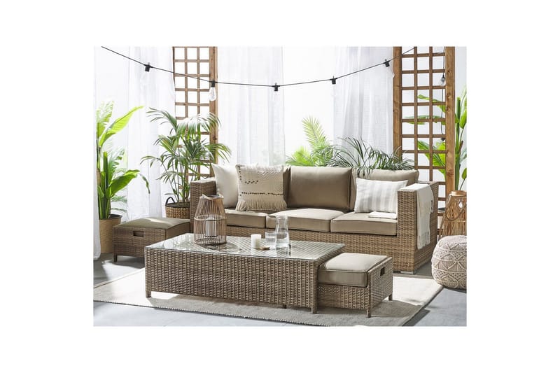 Loungegrupp med bord Beliani Belluno Brown||Silver - Havemøbler - Loungemøbler - Sofagrupper udendørs