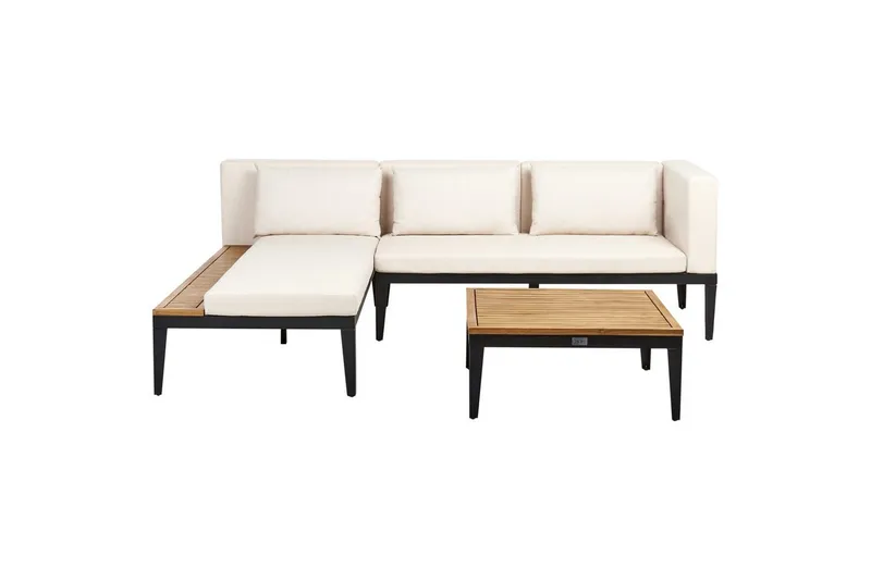 Loungegrupp med bord Beliani Bracciano 3-Sits Beige||Light wood||Black, undefined