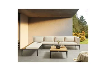 Loungegrupp med bord Beliani Bracciano 4-Sits Beige||Light wood||Black - Havemøbler - Loungemøbler - Sofagrupper udendørs