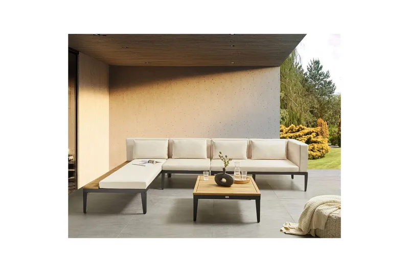 Loungegrupp med bord Beliani Bracciano 4-Sits Beige||Light wood||Black - Havemøbler - Loungemøbler - Sofagrupper udendørs