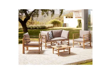 Loungegrupp med bord Beliani Cerreto Beige/ljust trä, 4-Sits Beige||Light wood - Havemøbler - Loungemøbler - Sofagrupper udendørs
