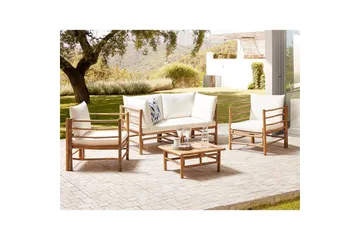 Loungegrupp med bord Beliani Cerreto Beige/ljust trä, 4-Sits White||Light wood - Havemøbler - Loungemøbler - Sofagrupper udendørs