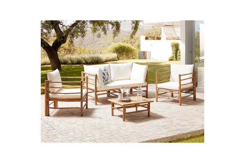 Loungegrupp med bord Beliani Cerreto Beige/ljust trä, 4-Sits White||Light wood - Havemøbler - Loungemøbler - Sofagrupper udendørs
