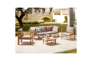 Loungegrupp med bord Beliani Cerreto Beige/ljust trä, 5-Sits Beige||Light wood - Havemøbler - Loungemøbler - Sofagrupper udendørs