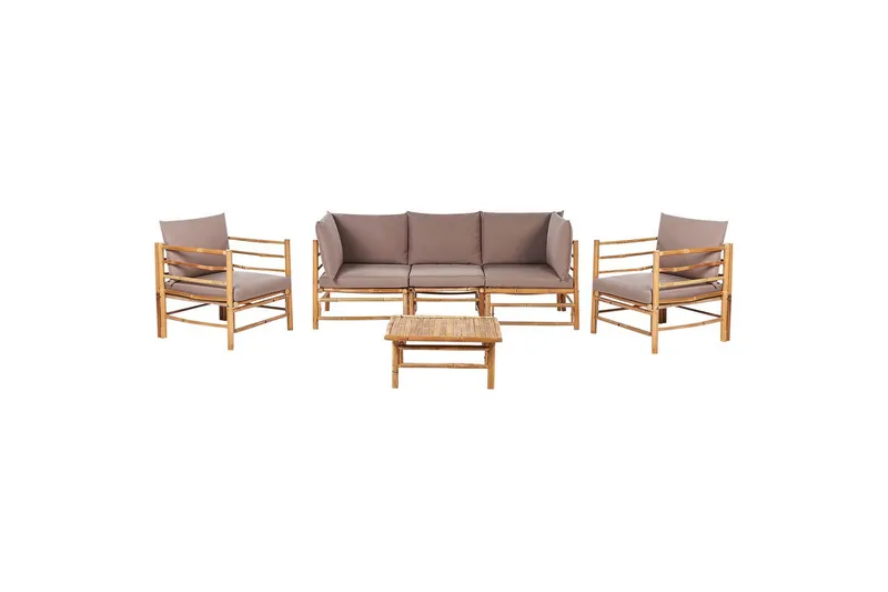 Loungegrupp med bord Beliani Cerreto Beige/ljust trä, 5-Sits Beige||Light wood