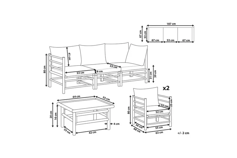 Loungegrupp med bord Beliani Cerreto Beige/ljust trä, 5-Sits White||Light wood - Havemøbler - Loungemøbler - Sofagrupper udendørs