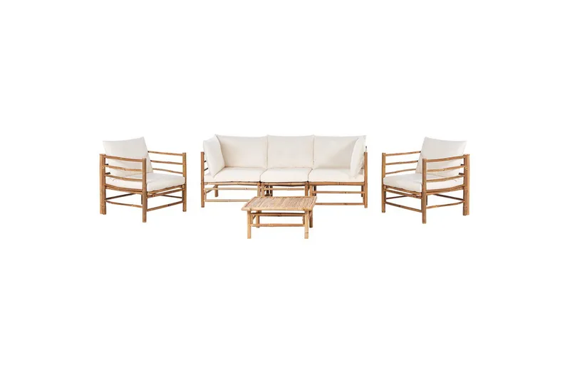 Loungegrupp med bord Beliani Cerreto Beige/ljust trä, 5-Sits White||Light wood, undefined