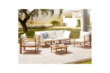 Loungegrupp med bord Beliani Cerreto Beige/ljust trä, 5-Sits White||Light wood - Havemøbler - Loungemøbler - Sofagrupper udendørs