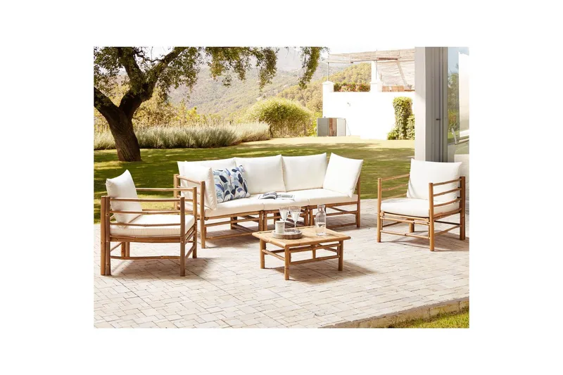 Loungegrupp med bord Beliani Cerreto Beige/ljust trä, 5-Sits White||Light wood - Havemøbler - Loungemøbler - Sofagrupper udendørs