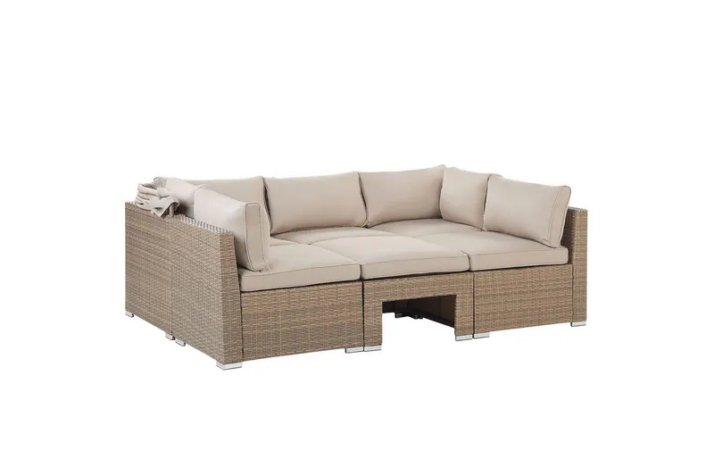 Loungegrupp med bord Beliani Coccolia Beige||Brown - Havemøbler - Loungemøbler - Sofagrupper udendørs