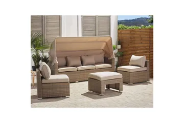 Loungegrupp med bord Beliani Coccolia Beige||Brown - Havemøbler - Loungemøbler - Sofagrupper udendørs