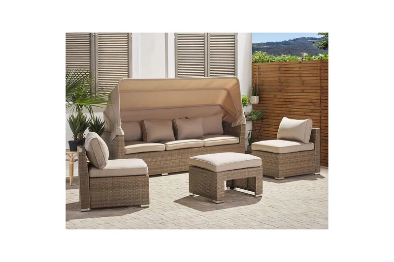Loungegrupp med bord Beliani Coccolia Beige||Brown - Havemøbler - Loungemøbler - Sofagrupper udendørs