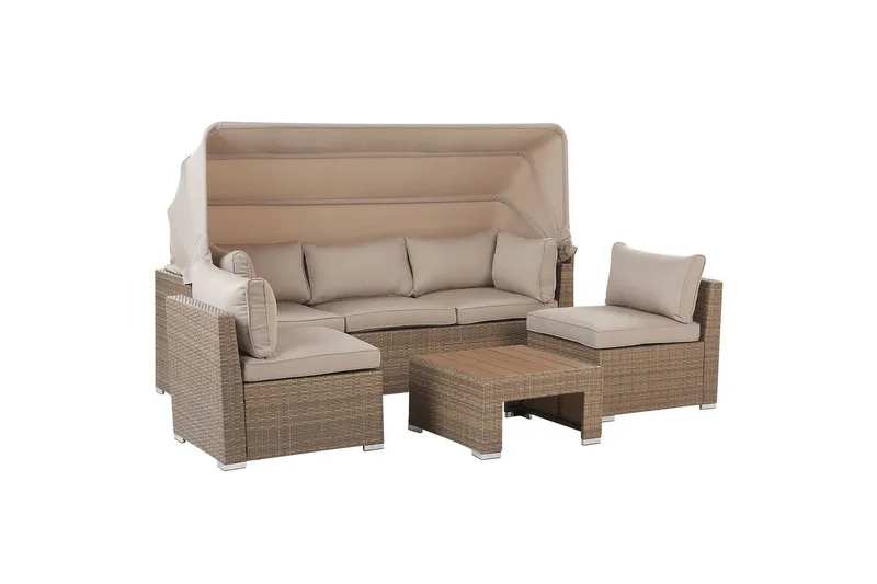 Loungegrupp med bord Beliani Coccolia Beige||Brown - Havemøbler - Loungemøbler - Sofagrupper udendørs