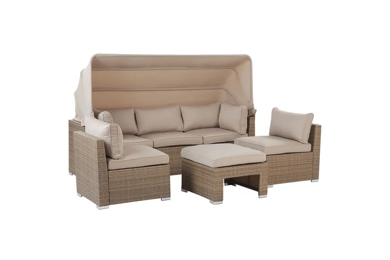 Loungegrupp med bord Beliani Coccolia Beige||Brown - Havemøbler - Loungemøbler - Sofagrupper udendørs