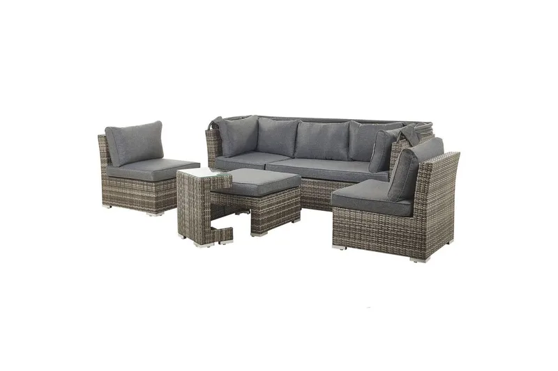 Loungegrupp med bord Beliani Coccolia Brown||Grey - Havemøbler - Loungemøbler - Sofagrupper udendørs