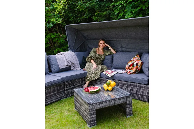 Loungegrupp med bord Beliani Coccolia Brown||Grey - Havemøbler - Loungemøbler - Sofagrupper udendørs