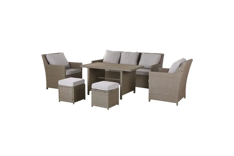 Loungegrupp med bord Beliani Fonti Natur/grå/beige Natural||Grey||Beige - Havemøbler - Loungemøbler - Sofagrupper udendørs