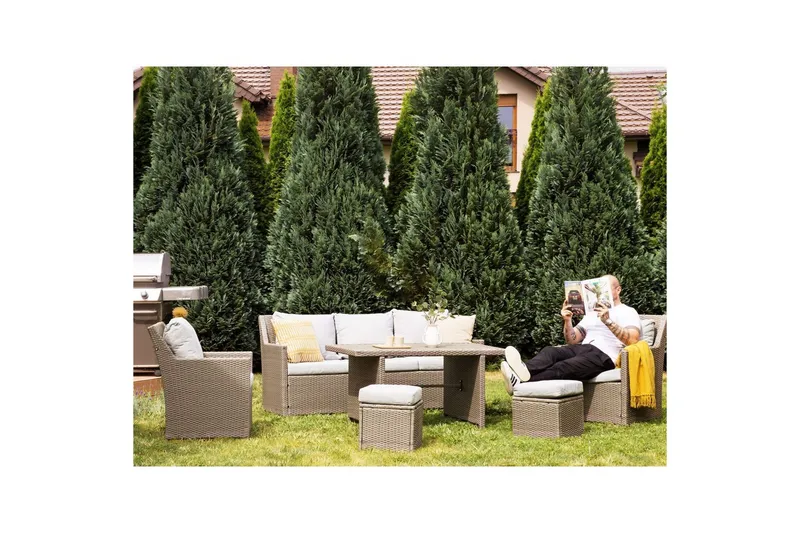 Loungegrupp med bord Beliani Fonti Natur/grå/beige Natural||Grey||Beige - Havemøbler - Loungemøbler - Sofagrupper udendørs