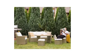 Loungegrupp med bord Beliani Fonti Natur/grå/beige White||Brown - Havemøbler - Loungemøbler - Sofagrupper udendørs
